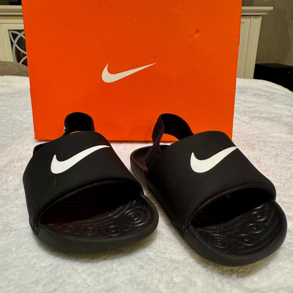 Nike Kids Black Slide Sandals with White Logo